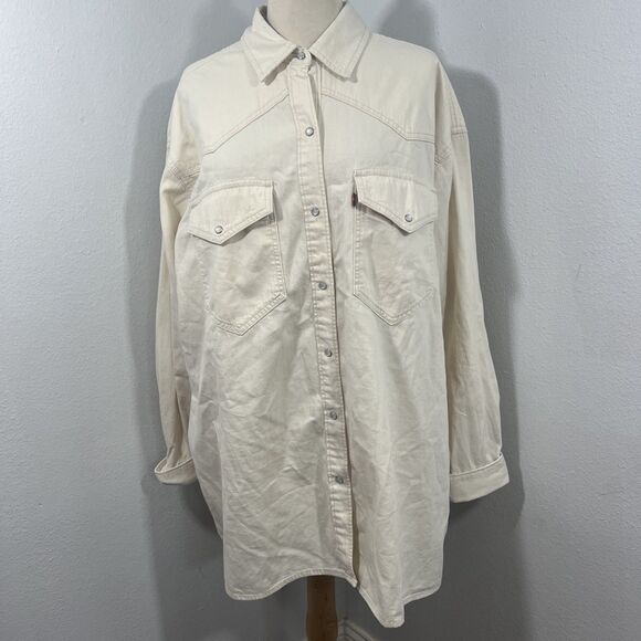 Levis Shirt Mens XL Beige Pearl Snap Western Cowboy Rancher 90s - Picture 1 of 10